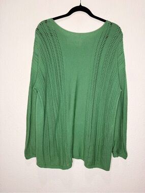 Lafayette 148 New York Kelly Green Open Knit Sweater Wool Cotton Blend XL